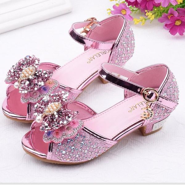 

2020 princess kids leather shoes for girls casual glitter children high heel girls shoes party dress wedding, Black;red