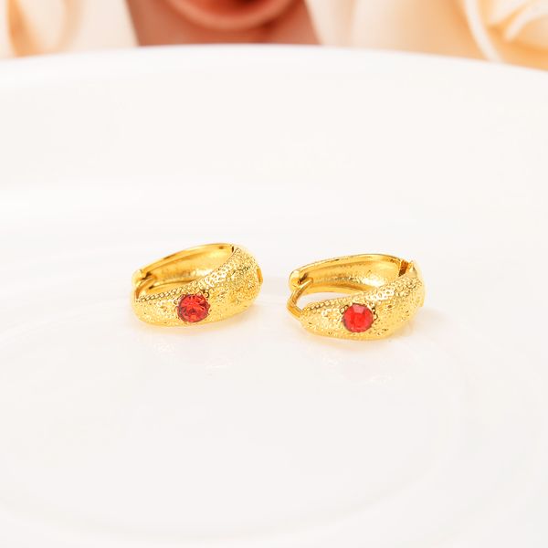 

red zircon earring luxury lovely kid girls security safety cz princess 22 k 24 k thai baht yellow gold plated crystal fine earri, Silver