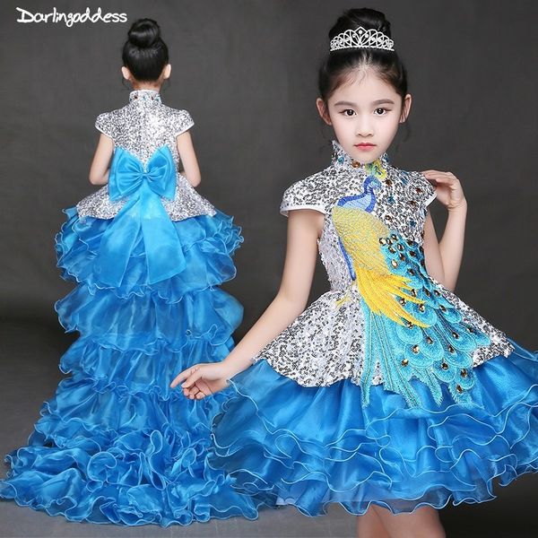 

2019 elegant high low purple pageant dresses for girls detachable train little kids ball gown flower girl dresses for weddings, Red;yellow