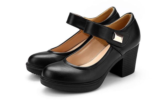 

women's shoes in spring and autumn high coarse heel round head @105, Black