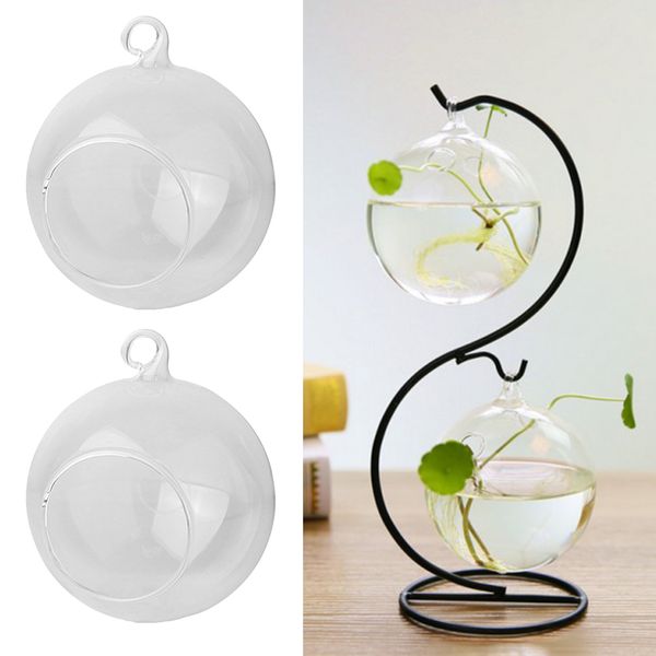 

2x hanging glass ball tea light candle holder flowerpot vase 8cm round base