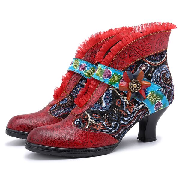 

sondr platform red ankle boots for women spring autumn fashion genuine leather big size shoes woman lace elegant ethnic botines, Black