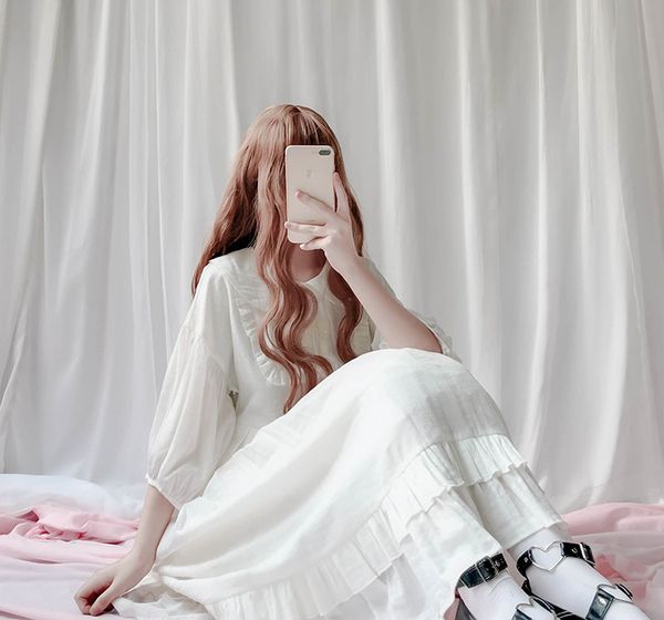 

white japan style doll collar lolita dress bishop sleeve juicy pleated dress ruffled sweet white lolita party, Black;red