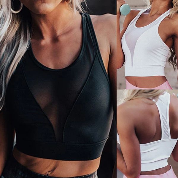 

loozykit женщина тонкого mesh лоскутной спорт бюстгальтер tank bodycon gym спортивная одежда vest горячей crop рубашка cami top bralette блу, White;black
