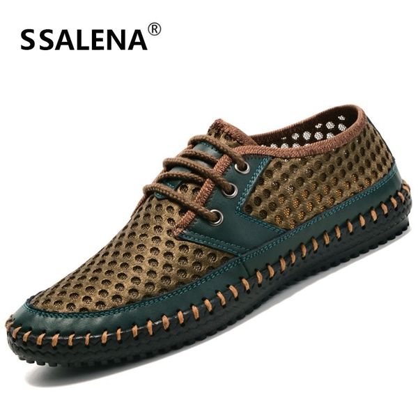 

men honeycomb mesh casual shoes men leather lace up beach shoes quick-drying breathable soft bottom b564, Black