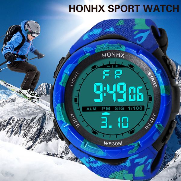 

honhx fashion casual men watch waterproof men's boy clock lcd digital satch date rubber sport wrist watches reloj hombre, Slivery;brown