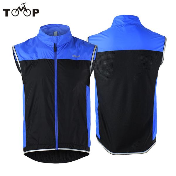 

arsuxeo men cycling windproof vest breathable cycling gilet bike sleeveless vest for bicycle sportswear ultrathin, Black