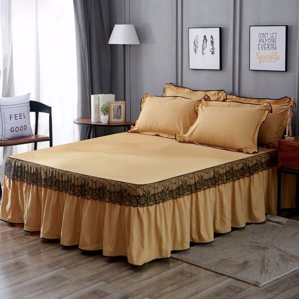 

bedding set 3pc ruffles mattress cover princess style bed skirt bed sheet solid color bedspreads flat sheet twin queen king size