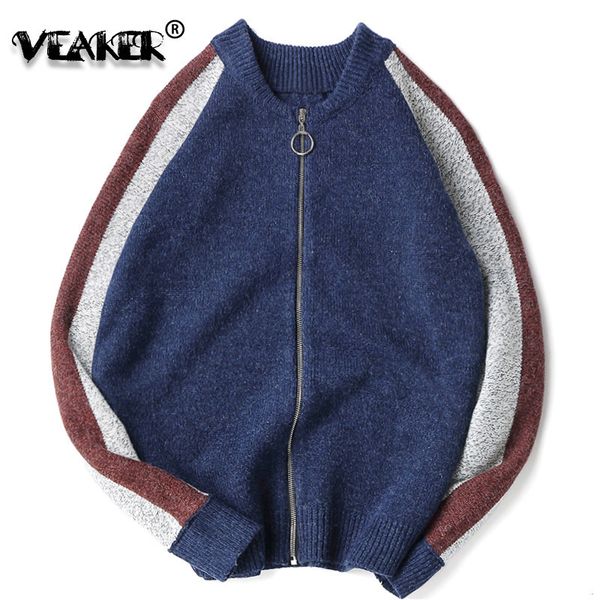 

2018 new men knitted sweaters male sweatercoat cardigan round neck sweaters coat patchwork knit sweater jacket outwear, White;black