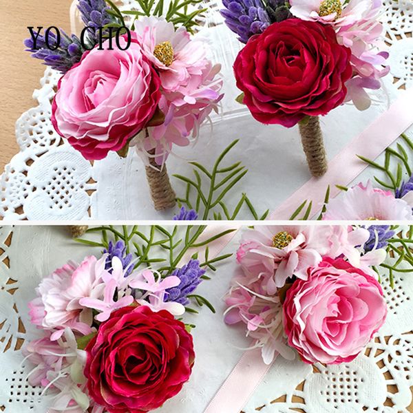 

yo cho vivid wedding wrist corsage flowers bridesmaid silk rose corsage hand flower artificial flower for wedding