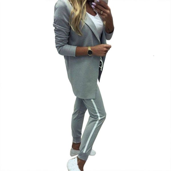 

taovk womens suits turn down collar jacket white striped pant two pieces set pant suits womans sport costumes feminine clothes