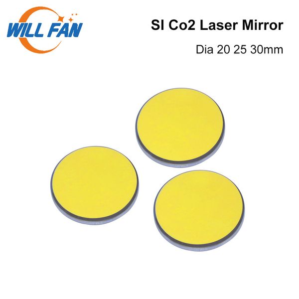 Diâmetro do ventilador 20 25 30mm SI reflete instrumentos ópticos espelhados com ouro revestido 3pcs/lote para o cortador de laser CO2 Máquina de gravura