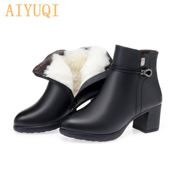 

aiyuqi women winter shoes boots 2020 new large size ladies boots non slip warm wool thickening snow women, Black