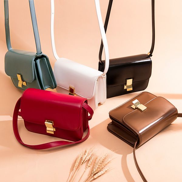 

2020 new women's shoulder bag retro small square bag mini shoulder messenger simple solid color metal button stewardess