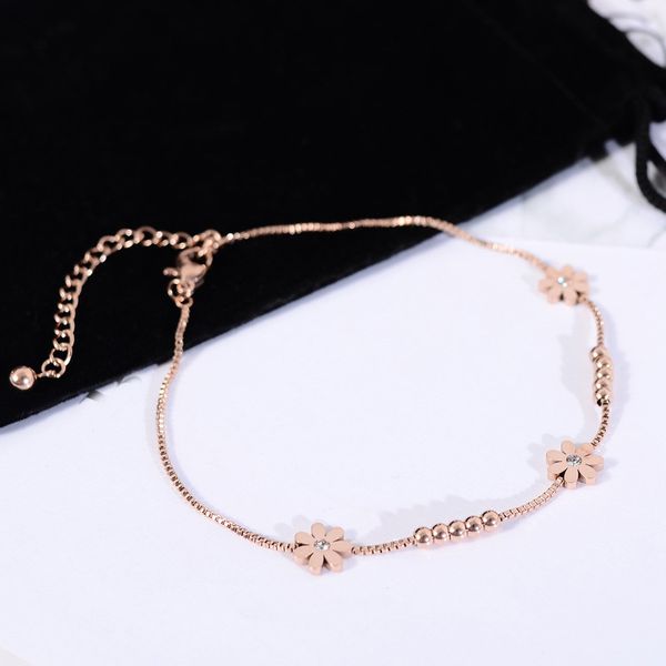 

yun ruo sweet daisy bracelet chain woman birthday gift rose gold color fashion 316 titainum steel jewelry not fade drop shipping, Black