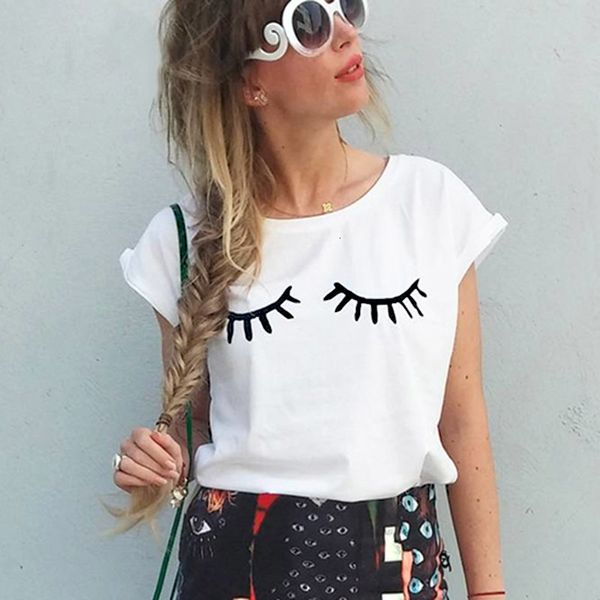 

женщины дизайнер tshirts женщин дизайнер tops смешной новое лето с коротким рукавом ресницы t shirt cute eyes вскользь tops тройники harajuk, White