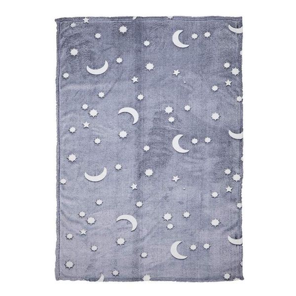 

glow in the dark throw blanket 39.4x59in, galaxy stars pattern flannel fleece blanket, all seasons grey blanket for kids