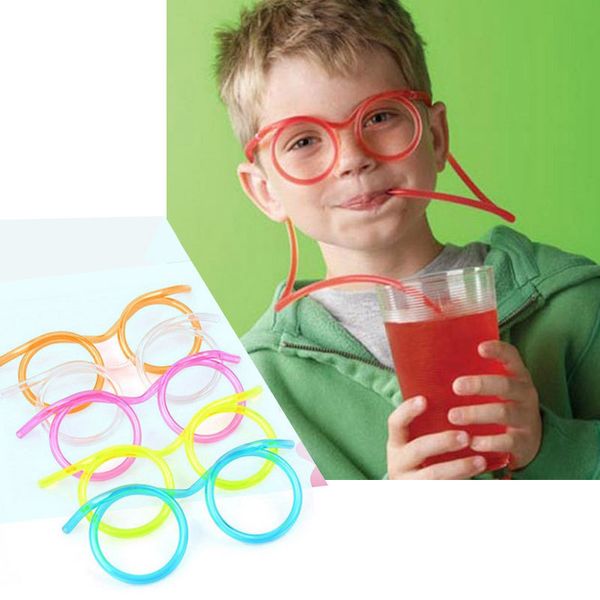 

2pieces/lot funny soft plastic drinking straw glasses unique flexible tube kids party bar accessories