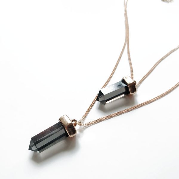 

double layers pendant collar black stones necklace, Silver