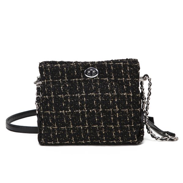 

kyyslo lock canvas vintage textured chain woolen bag female casual korean version of wild women shoulder crossbody bag