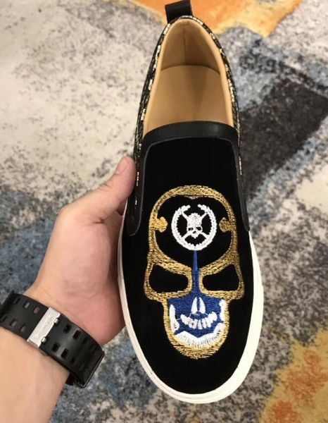 

[orignal box] luxury new mens loafers drive walk party dress embroidery rhinestone genuine leather shoes size 38-44, Black