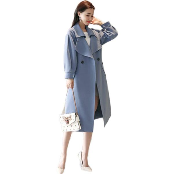 

2019 spring autumn new british style women's double breasted trench coat female long turn-down collar outerwears clothing x52, Tan;black