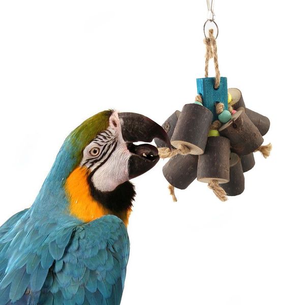 

natural solid wood parrot gnaw toys bring skin bite grape string 2