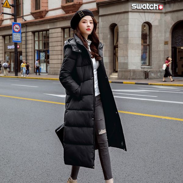 

2019 new fashion slim winter jacket cotton padded warm thicken ladies coat long coats parka womens jackets, Black