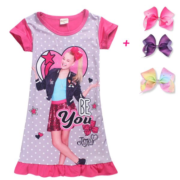 

jojo siwa dresses for girls new summer princess dress kids clothes birthday party rainbow hair bow nightgown unicorn costumes, Blue;red