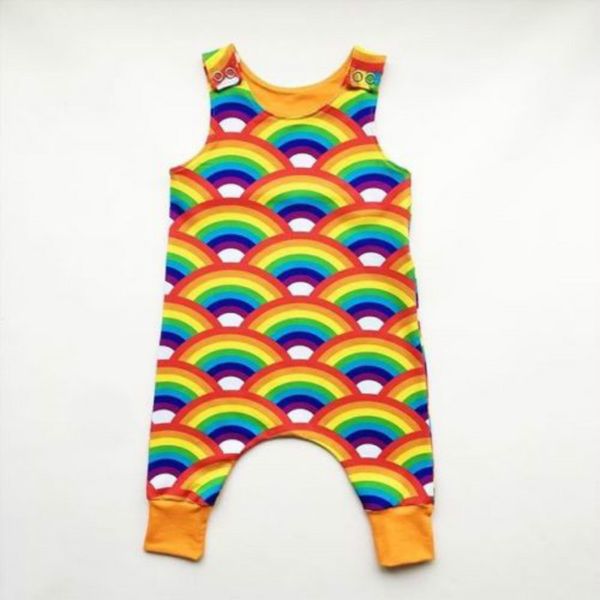 pudcoco cotton newborn baby boy girl romper jumpsuit rainbow print sleeveless romper clothes outfits, Blue