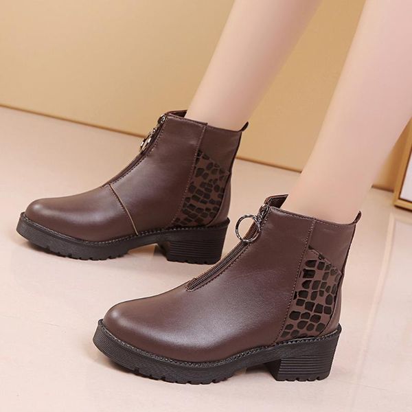 

womens high heel boots zipper non-slip ladies short boot fashion round toe shoes solid leather winter boots bota feminina 2019, Black