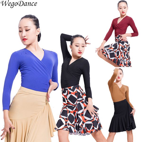 

new latin dance dress long-sleeve v-collar training shirt hipping, Black;red