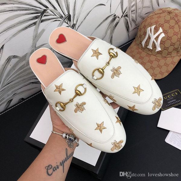 

fashion female loafers embroidery leisure shoes classic horsebit buckle baotou half slippers for women metal buckle lazy shoes, Black