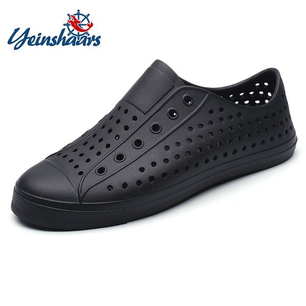 

yeinshaars men summer sandals couple slip-proof soft sandalias hombre hollow-out beach shoes waterproof 36-44, Black