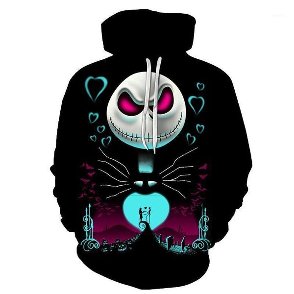 

hoodies autumn spring 3d printed casual hooded sweatshirts cute pullovers jack skillington men, Black