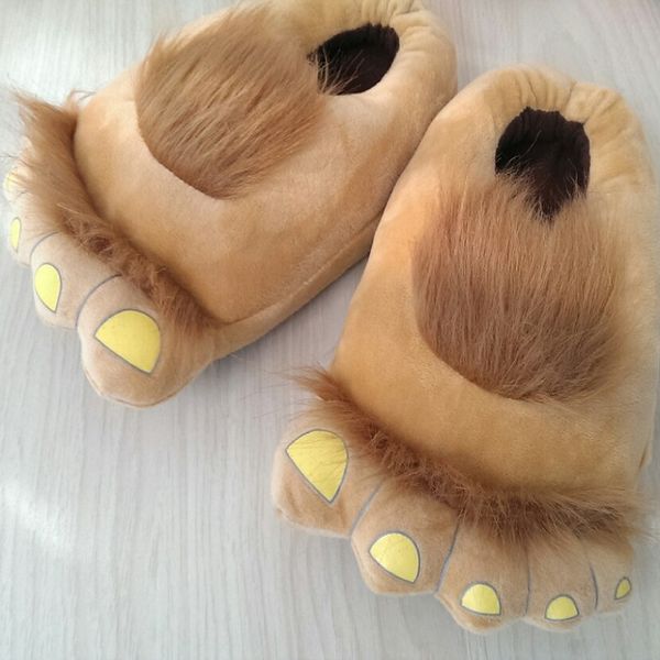 

hairy hobbit feet large slippers cotton funny slippers home shoes for womens indoor cotton pantoufle femme, Black