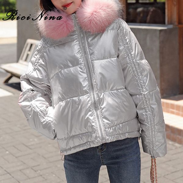 

ricinina woman winter coats and jackets 2019 zipper solid wram casual women parka jaket woman hooded fur collar oversized coat, Black
