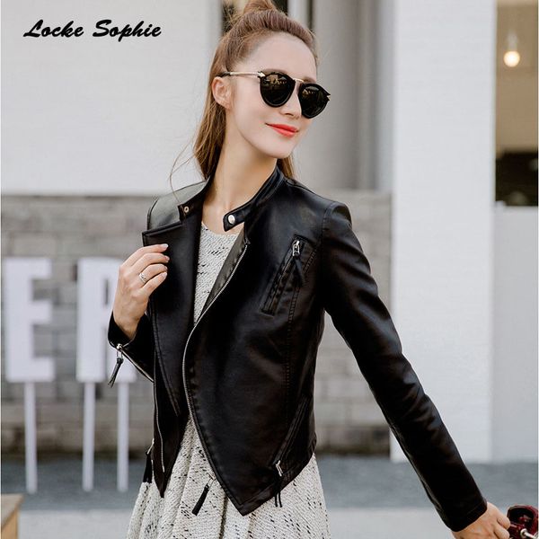 

1pcs women plus size short jacket coats 2019 autumn faux fur pu leather irregular slim fit jacket ladies skinny locomotive coats, Black