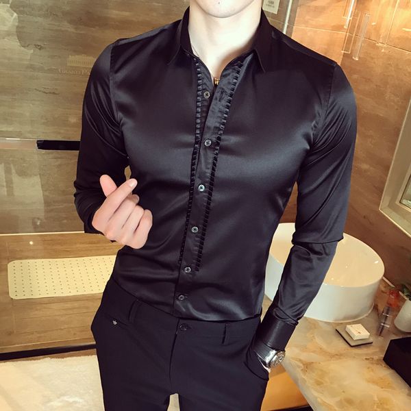 

camisa social slim fit смокинг рубашки мужчины барочные рубашки мужские клубные наряды курение белое свадебное платье рубашка роскошный коро, White;black