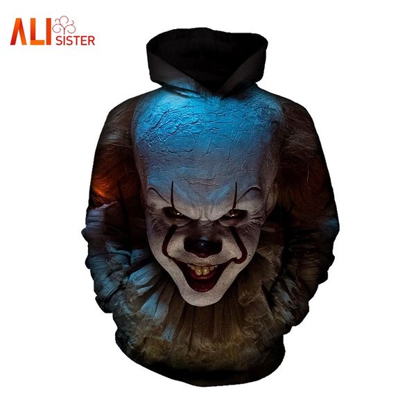

men's hoodies & sweatshirts pennywise 3d clown sweatshirt men women funny horror hoody pockets hombre casual sportswear pullovers trac, Black