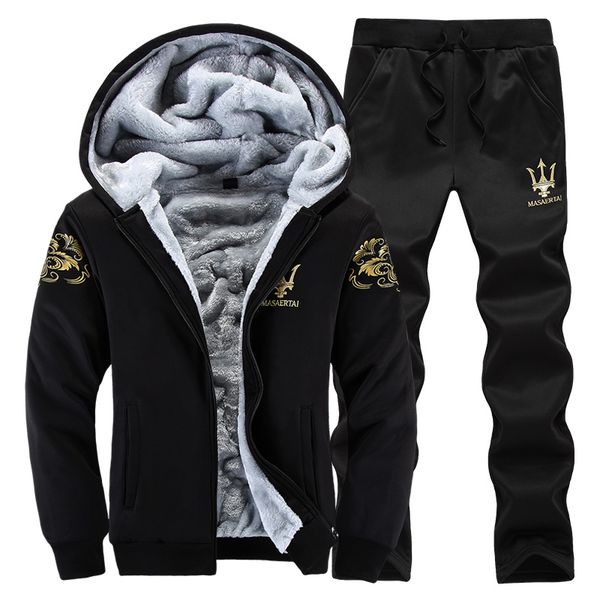 

cardigan men's hooded plush sports suit junior high school students' leisure pants two-piece set