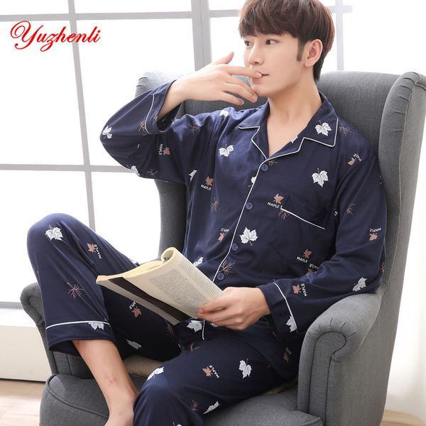 

yuzhenli men's pajamas spring autumn long sleeve sleepwear cotton plaid cardigan pyjamas men lounge pajama sets plus size 3xl, Black;brown