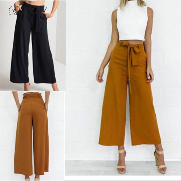 

womens loose palazzo fashion pants culottes high waist wide solid leg long trousers solid summer autumn, Black;white