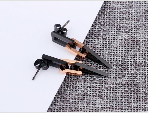 

wholesale- fashion luxury designer titanium geometric punk style square triangle pendant stud earrings for woman, Golden;silver