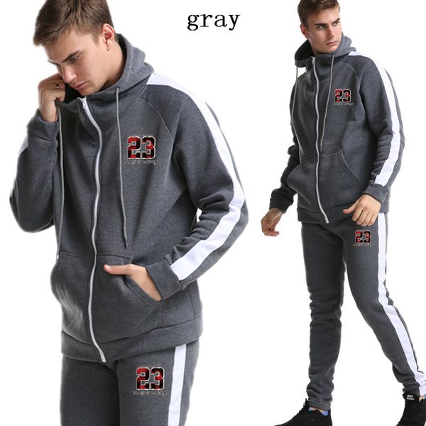 

yuanhuijia brand 2019 new sportswear men's jacket zipper hoodie suit men's gym sportswear suit, Gray