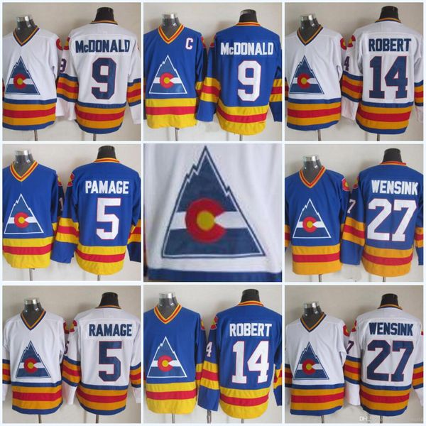 

Mens 9 Lanny McDonald Colorado Avalanche Jersey 27 John Wensink 14 Rene Robert 5 Rob Ramage Ice Hockey Jerseys All Stitched