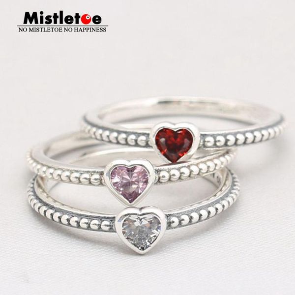 

подлинный 925 sterling silver one love, красные розовое сердце cz кольцо совместимости с европейским jewelry, Golden;silver