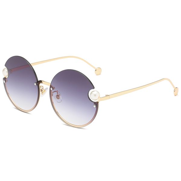 

новый ретро pearl круглые солнцезащитные очки metal half frame солнцезащитные очки европейских и американских женщин очки, Black