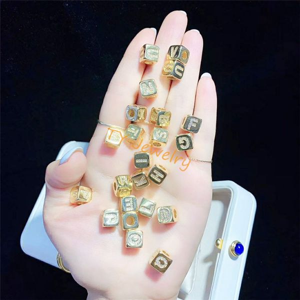 

duoying 26 letter cz custom name letter beads cube beads zircon letters personalized micro pave cube for gift, Silver