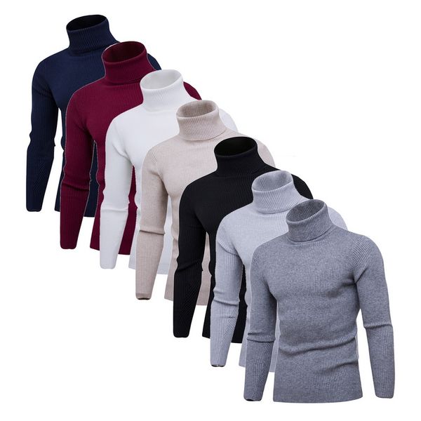 

men's warm turtleneck sweater hombre fashion solid knitted mens sweaters casual slim pullover male double collar top, White;black